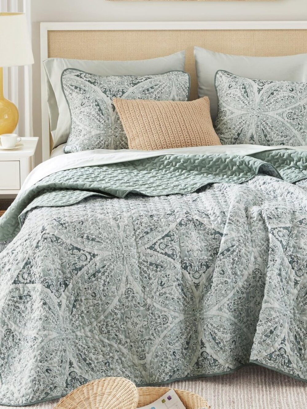 Gloria Boho King Size Quilt Set 3 Piece for Summer Green